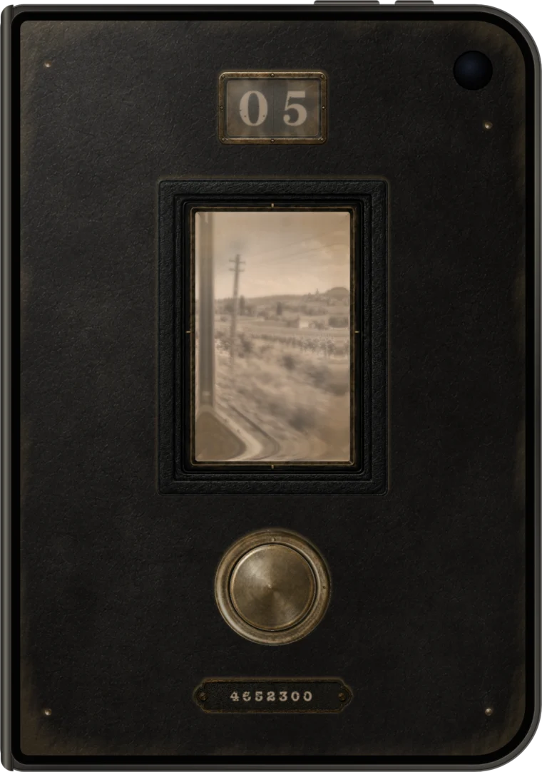 iPhone Duo closed, showing the Luminette camera on the front screen.