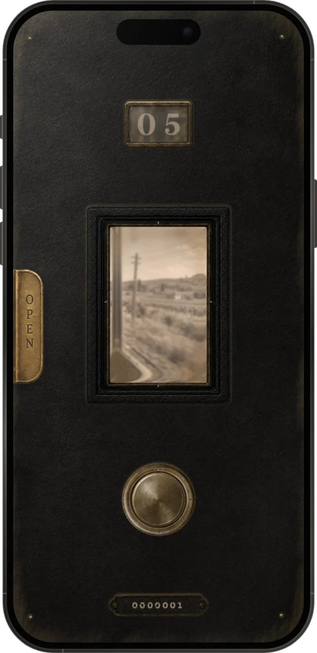 The Luminette camera on iPhone, in black leather and brass.