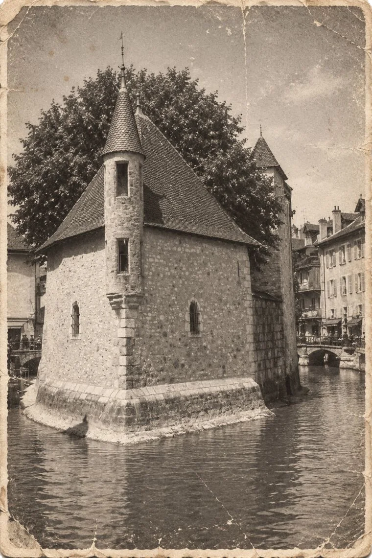 A small castle in the water.